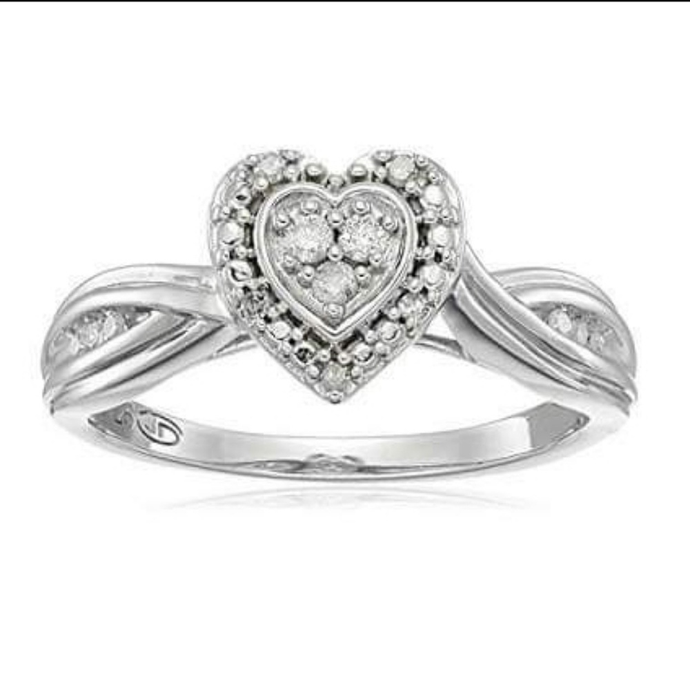 Sterling Silver Diamond Heart Promise Ring Size 7